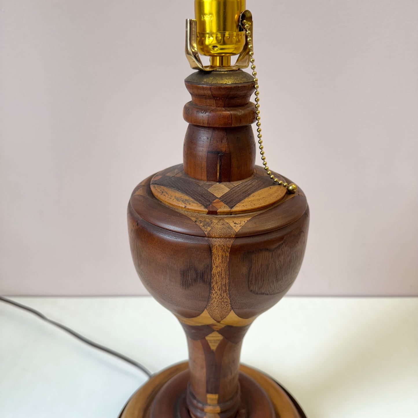 Mid Century Turned Mixed Wood Lamp W/Shade