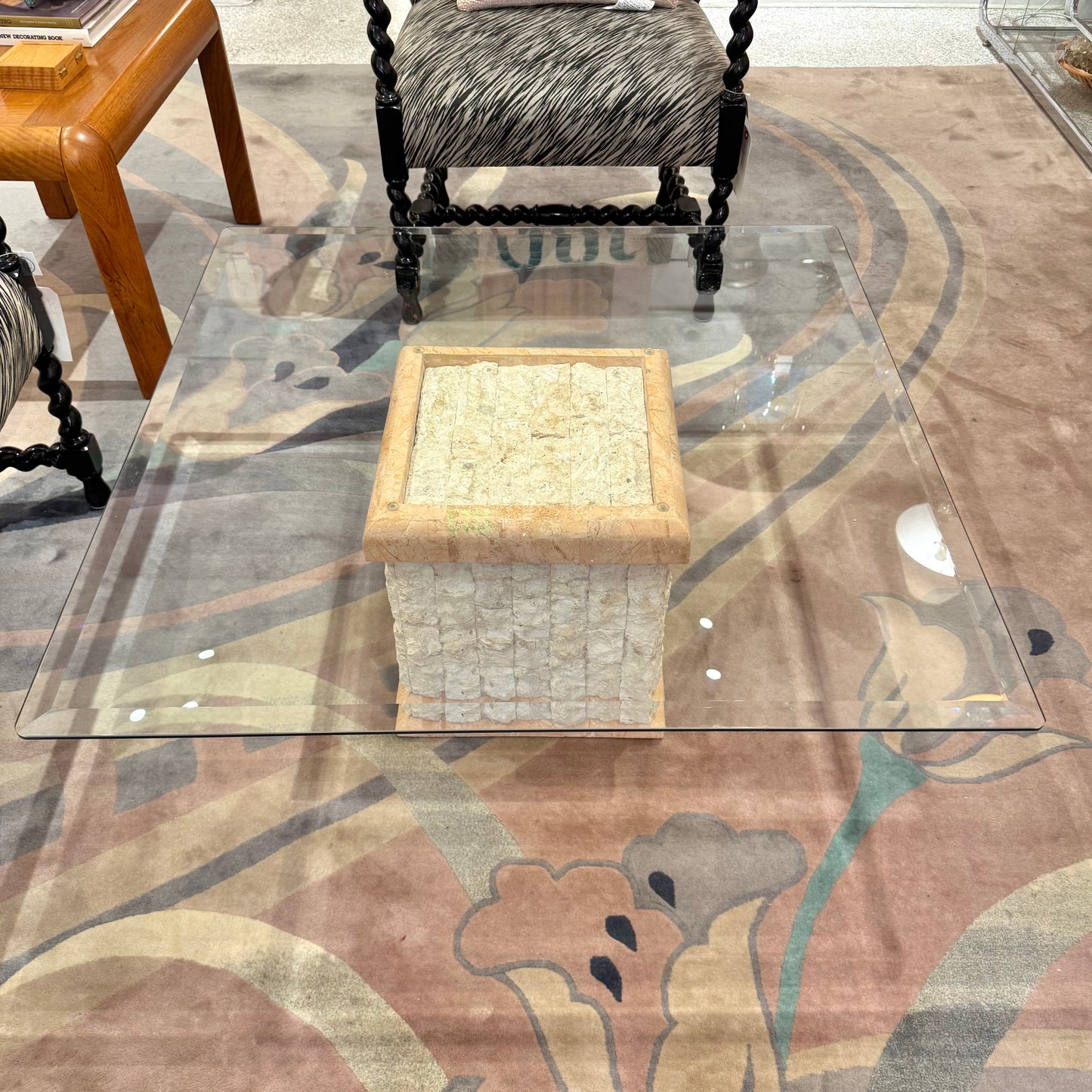 Vintage Tessellated Stone and Glass Coffee Table