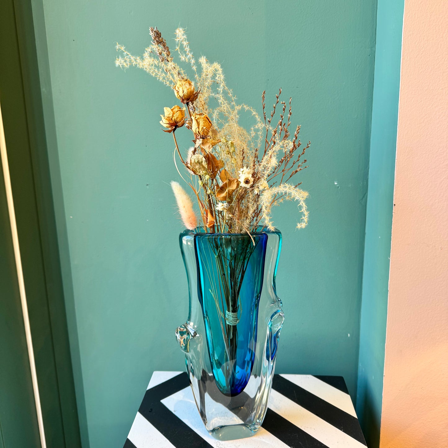 Vintage Murano Glass Turquoise Vase - signed