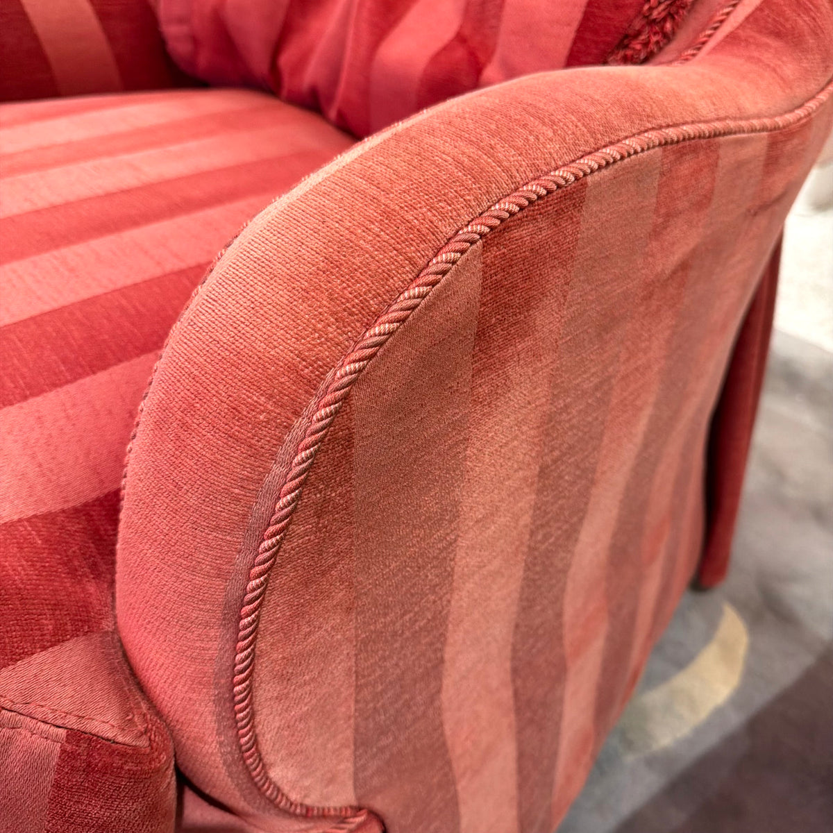 Vintage Raspberry Red Regency Style Striped Lounge Armchair by Lexington Furniture /item