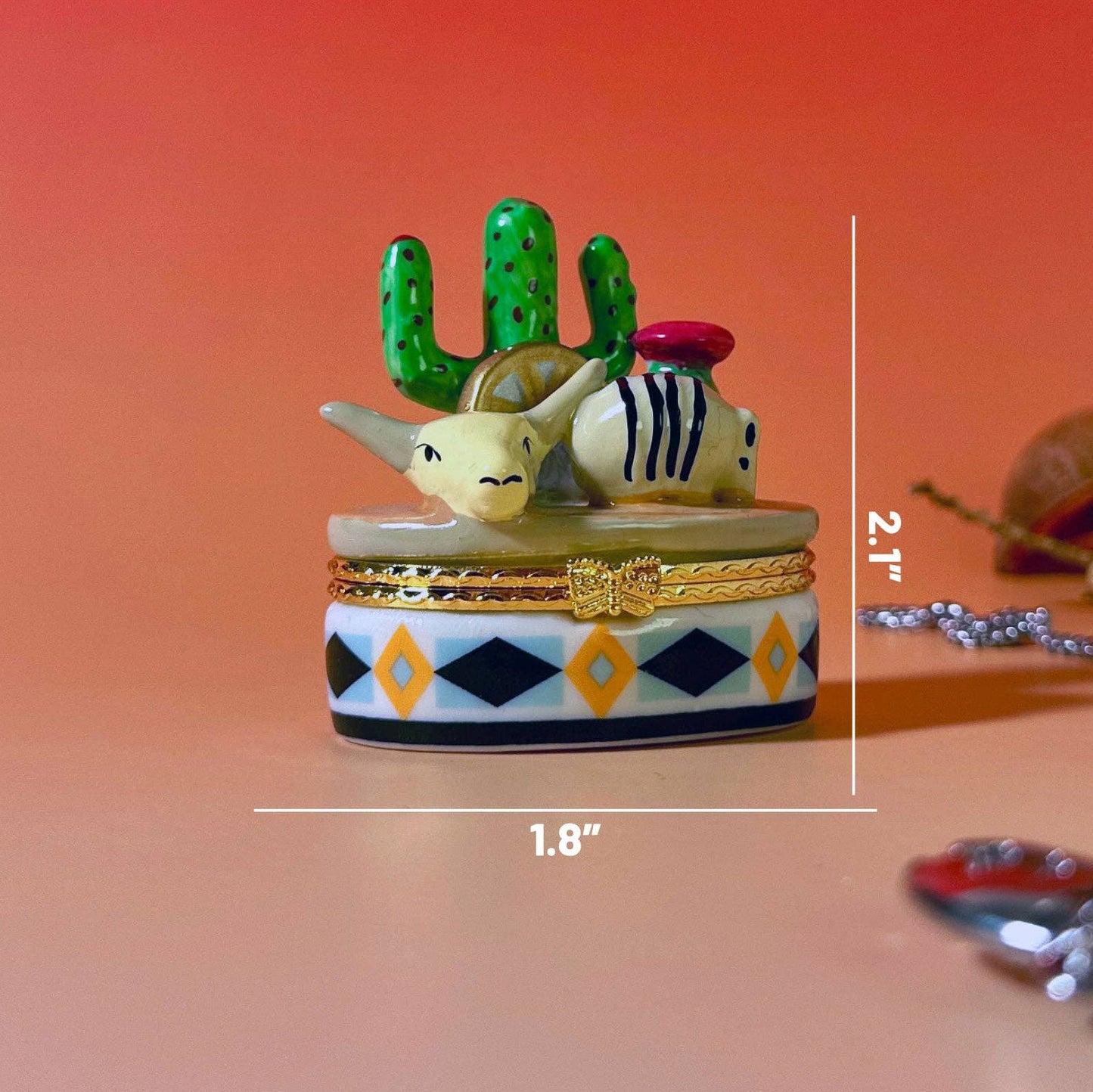 Cactus & Skull Hand Painted Trinket Box