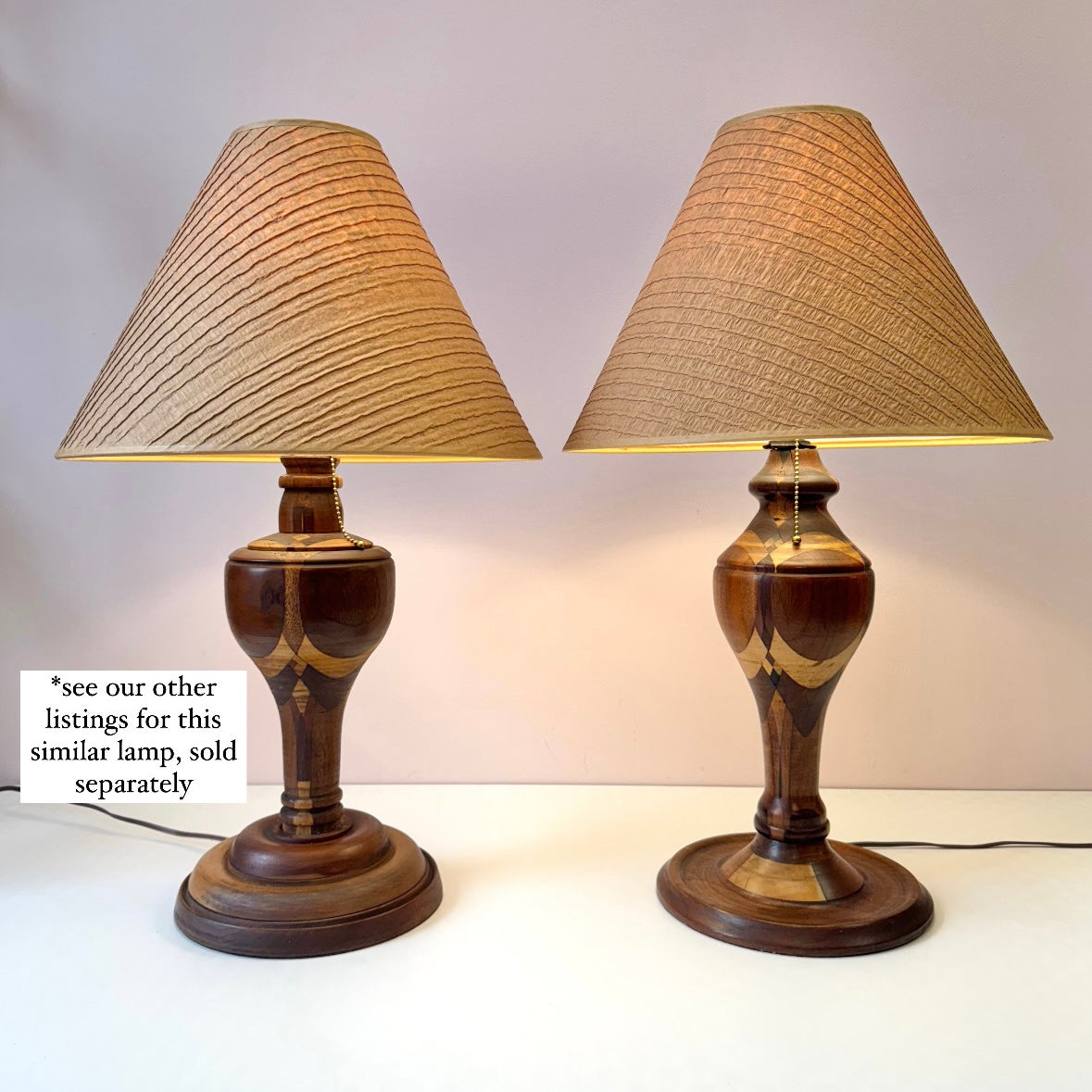 Mid Century Turned Mixed Wood Lamp W/Shade