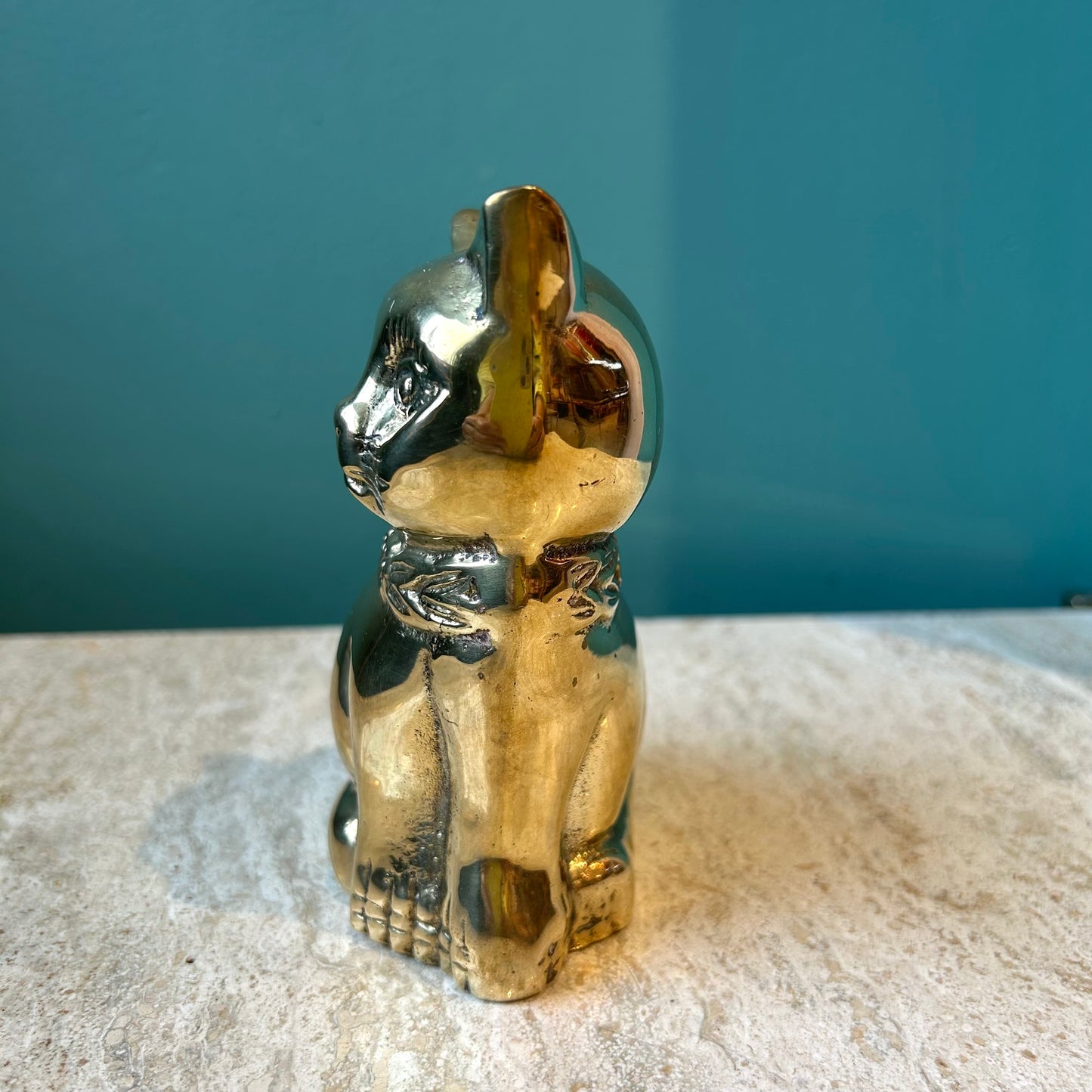 Vintage Seated Brass Cat Statue