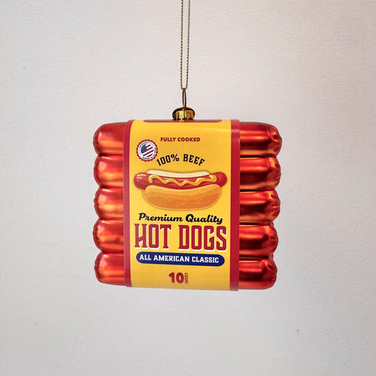 Hot Dogs Blown Glass Christmas Ornament