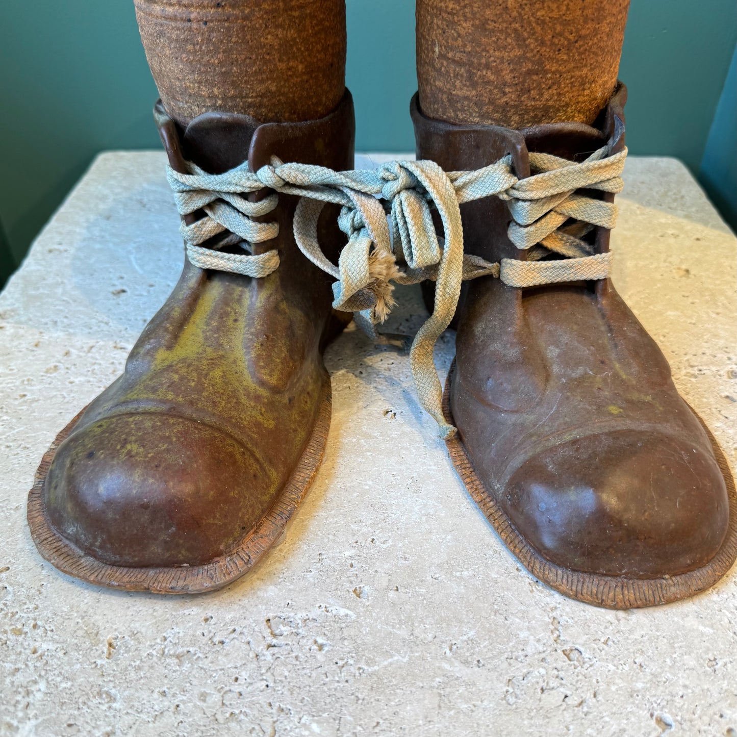 Vintage Folk Art Ceramic Shoes Stool/Plant Stand