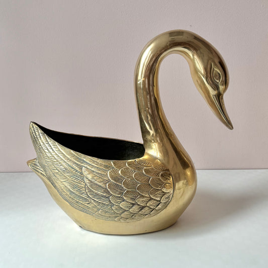 Vintage Large Brass Swan Planter