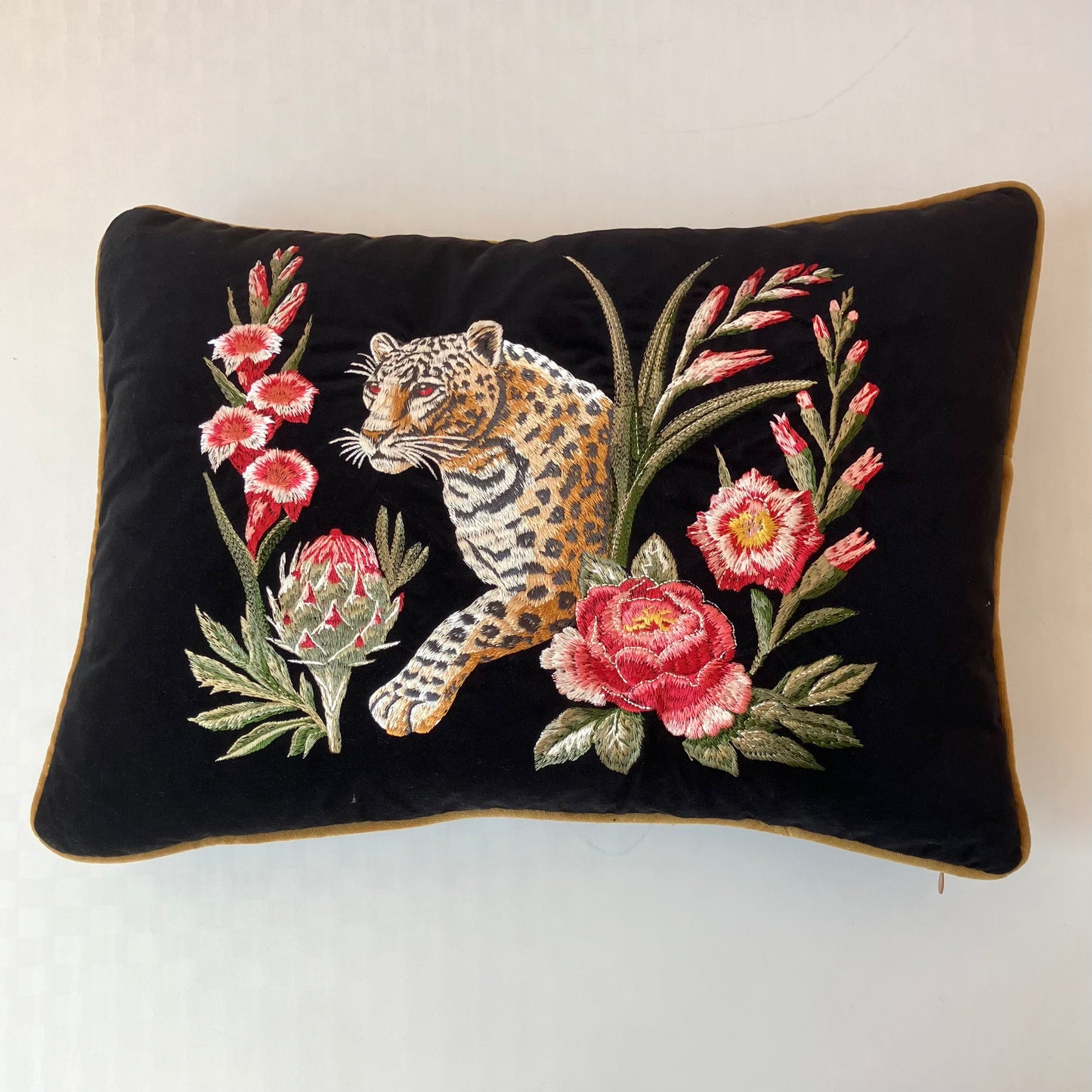 Velvet Embroidered Leopard Pillow by Myth & Thread