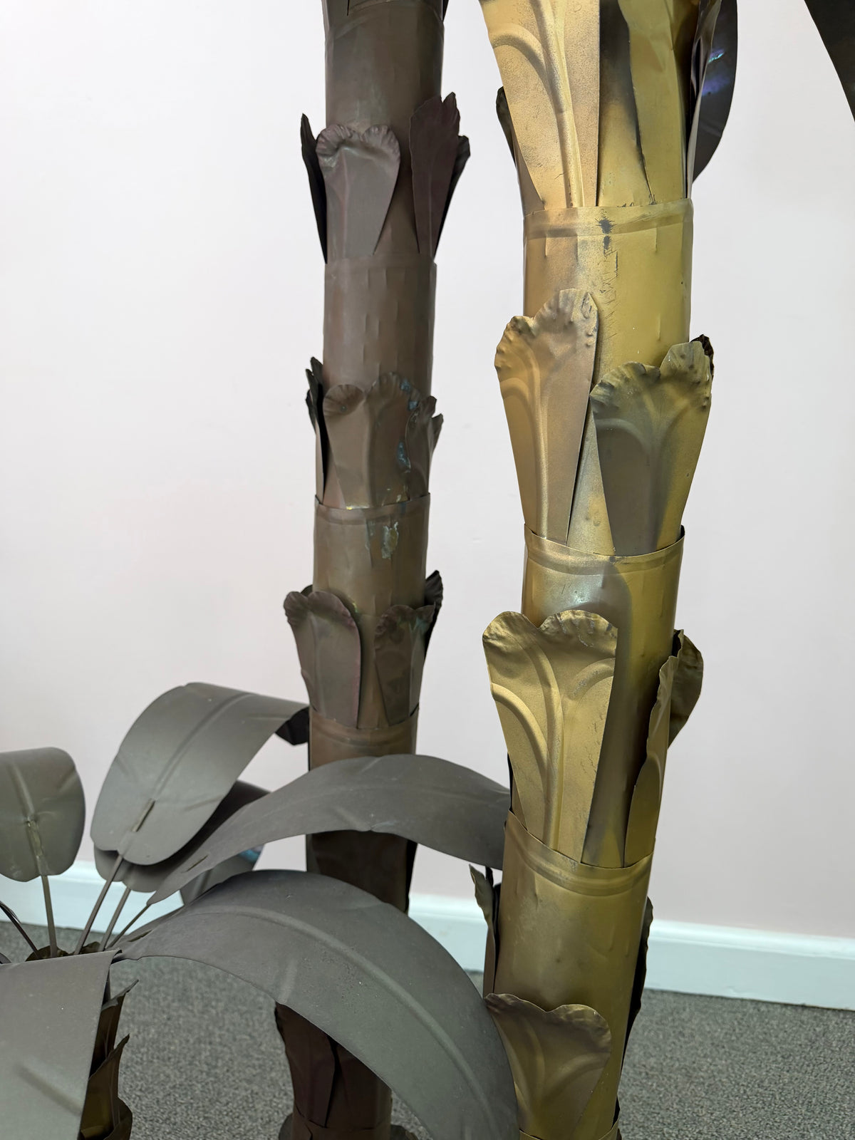 Vintage Tommaso Barbi Style Hollywood Regency Brass Palm Tree Sculpture