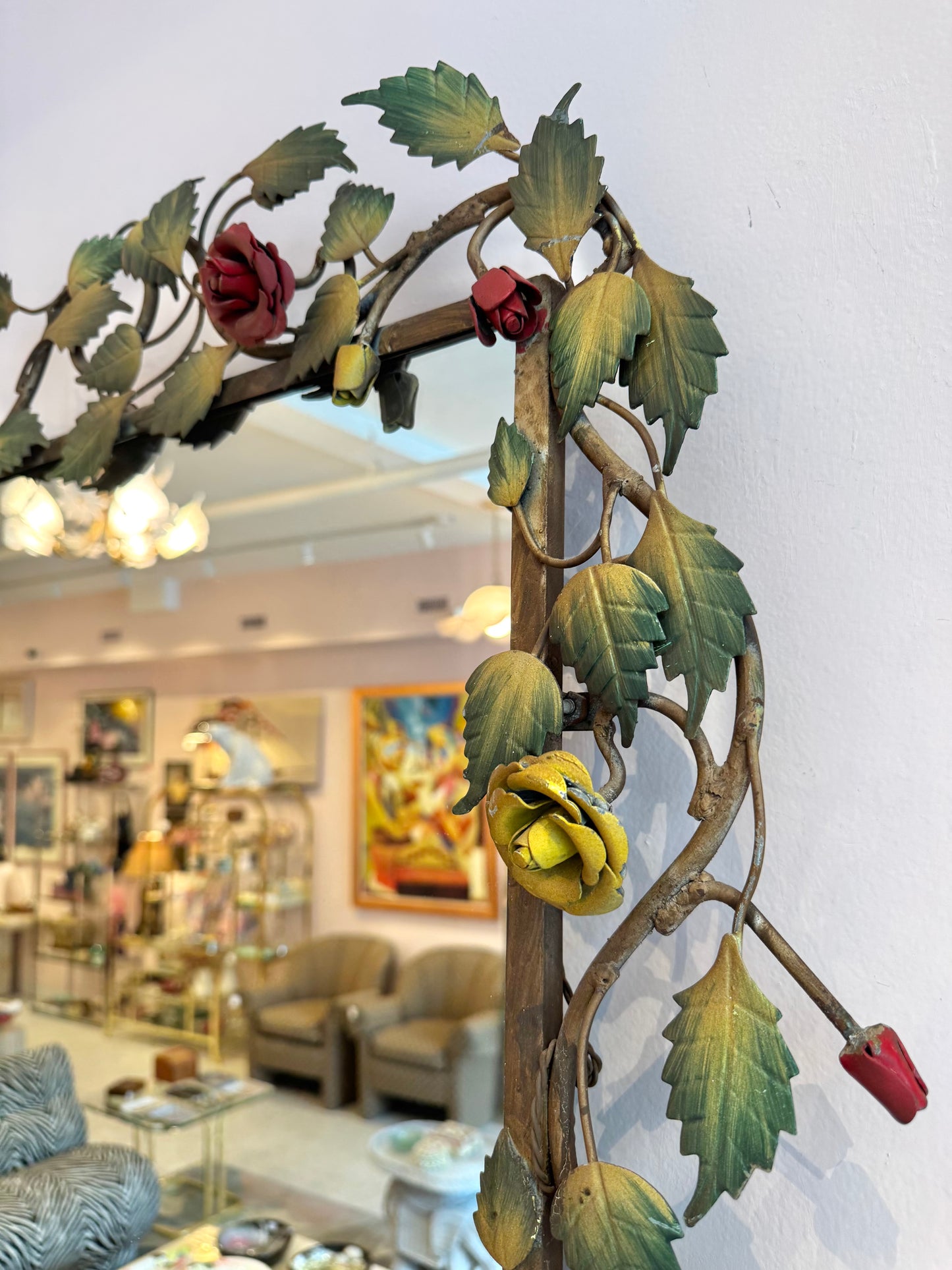 Vintage 1960's Wrought Iron Rose and Vine Mirror