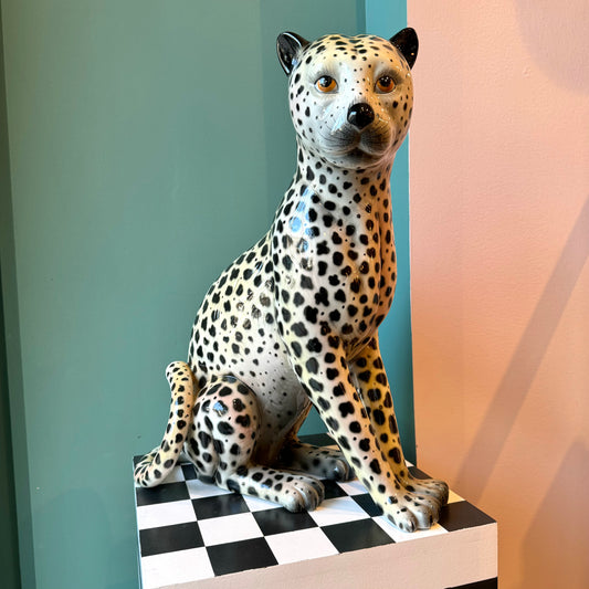 Large Vintage Italian Ceramic Cheetah Statue