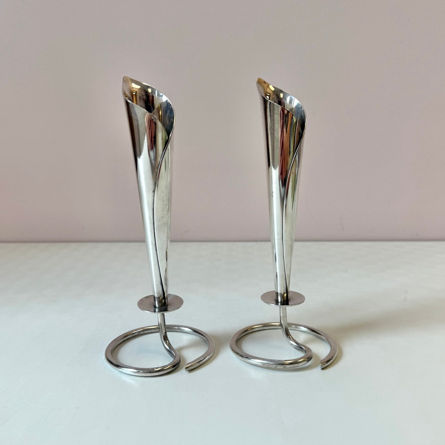 Pair of Mid-Century Danish Silver Plated Calla Lily Candlestick Holders by Hans Jensen
