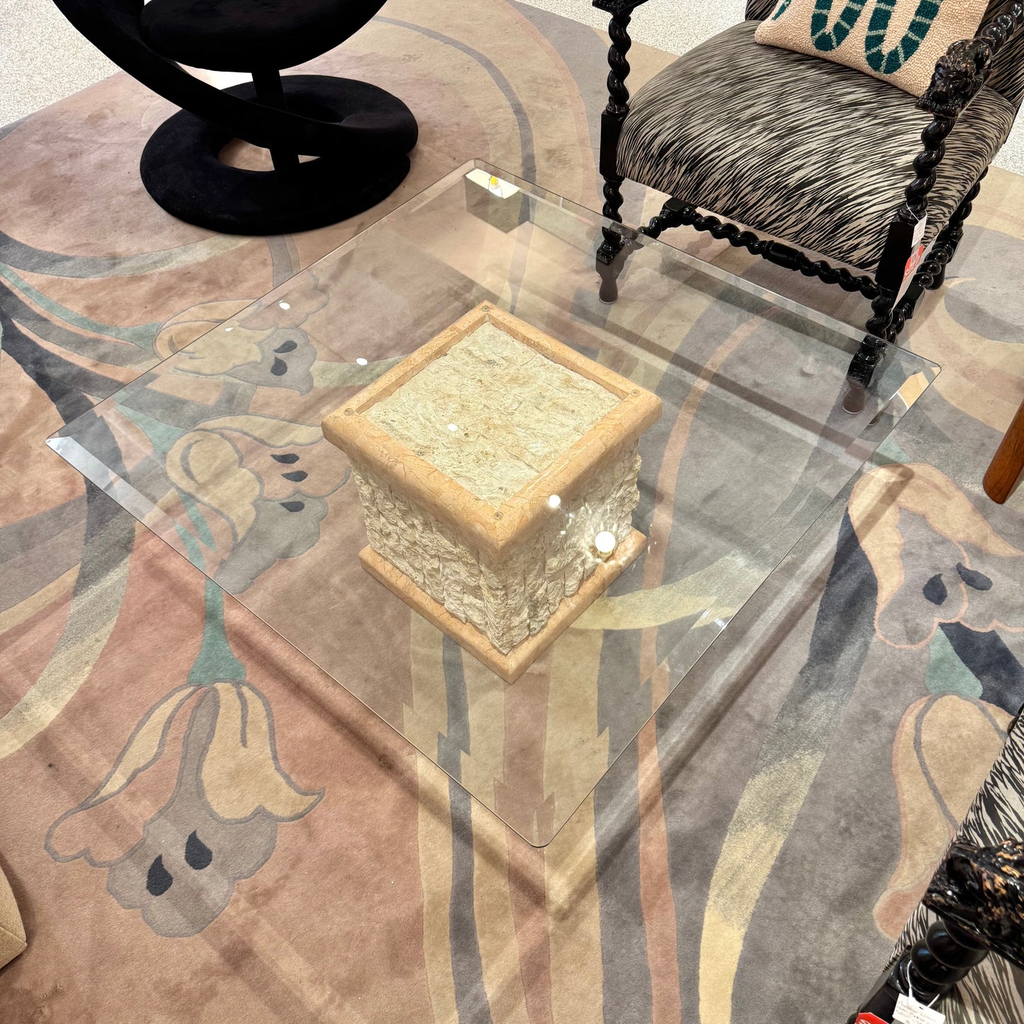 Vintage Tessellated Stone and Glass Coffee Table