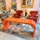 Vintage Postmodern Faux Goatskin Orange Lacquer Console Table