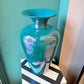 Vintage Large Teal Pearlescent Flower Vase