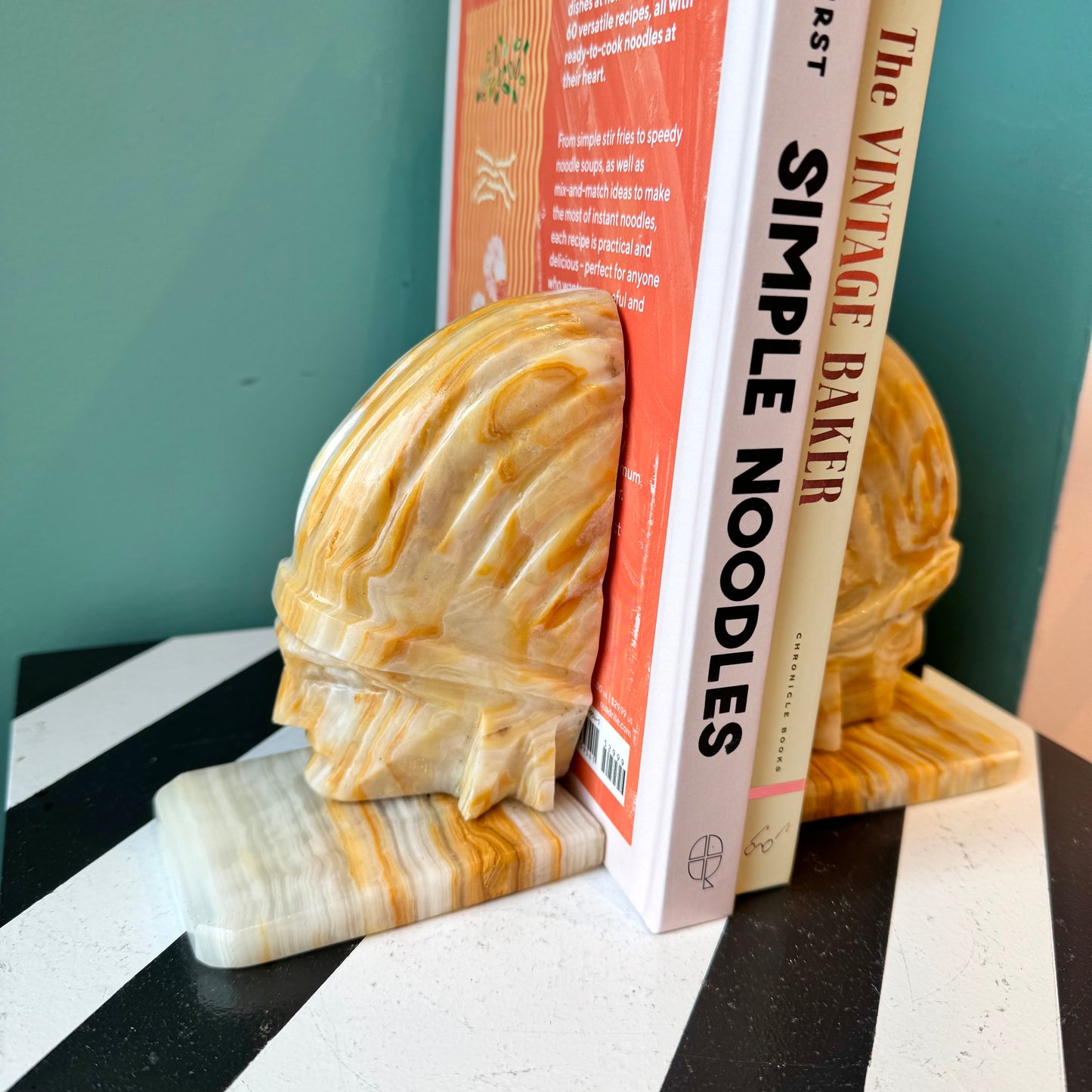 Pair of Vintage Alabaster Native American Indian Bookends