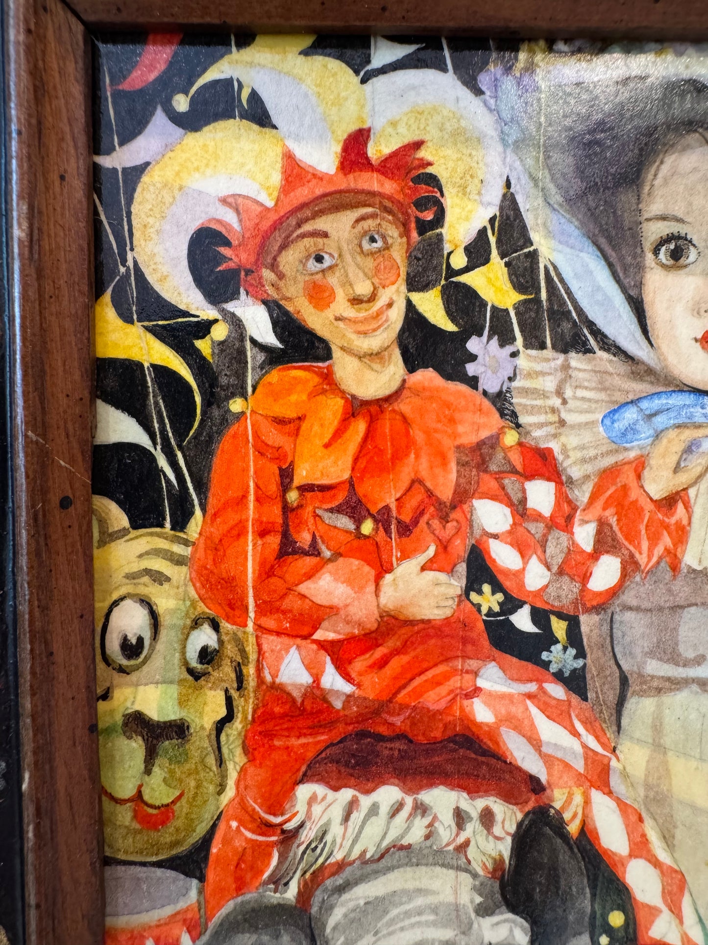 Vintage Small Original Framed "The Little Circus" 1980 Mixed Media on Board by Phyllis Londraville