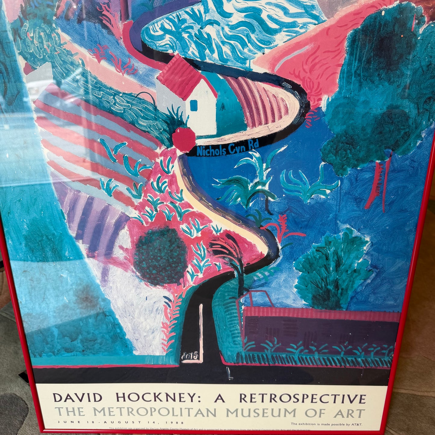 Vintage David Hockney "A Retrospective" 1988 Museum Poster - Framed