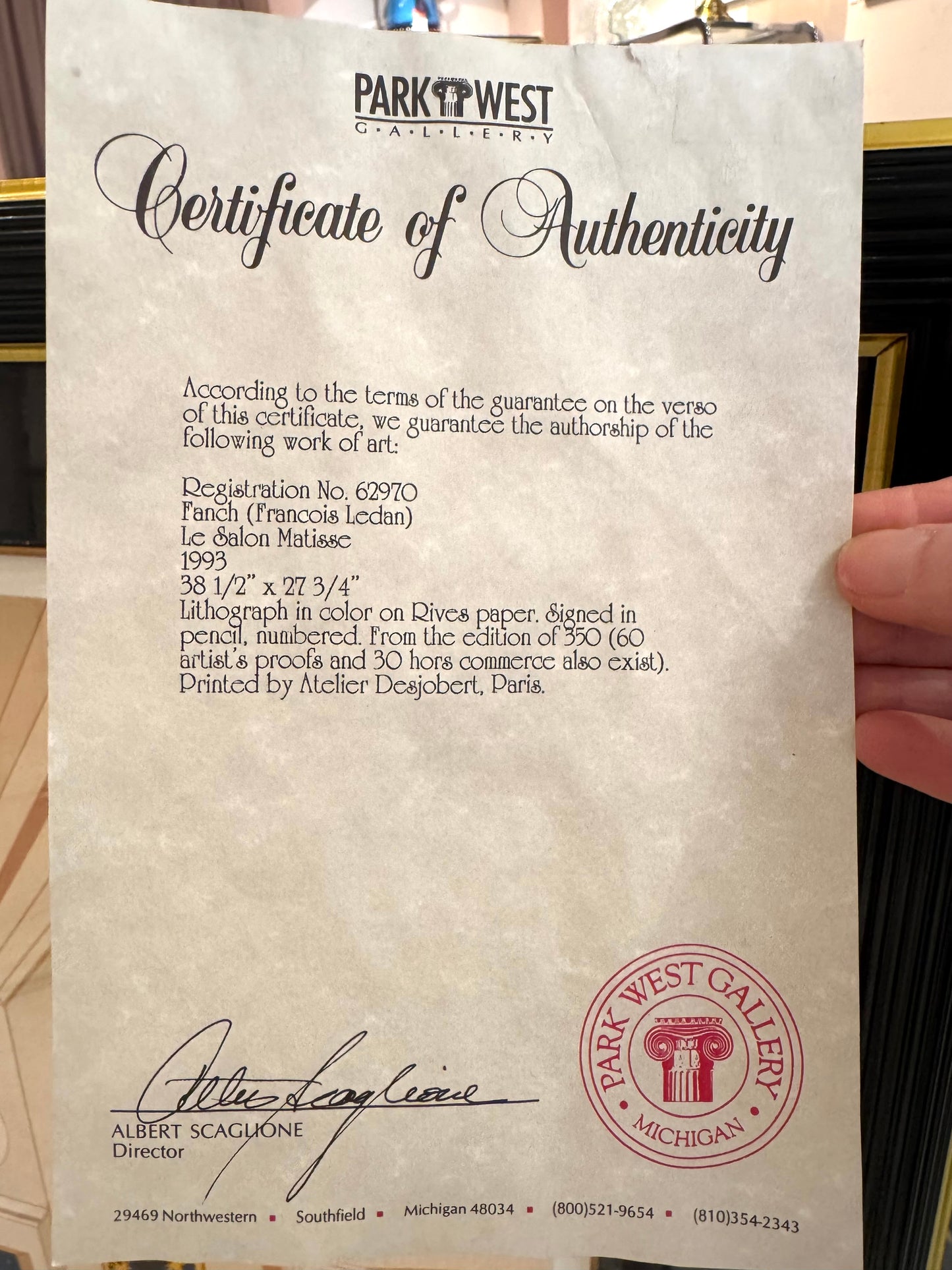 Vintage Limited Edition Signed Lithograph Titled "Le Salon Matisse" by Fanch (Francois Ledan)