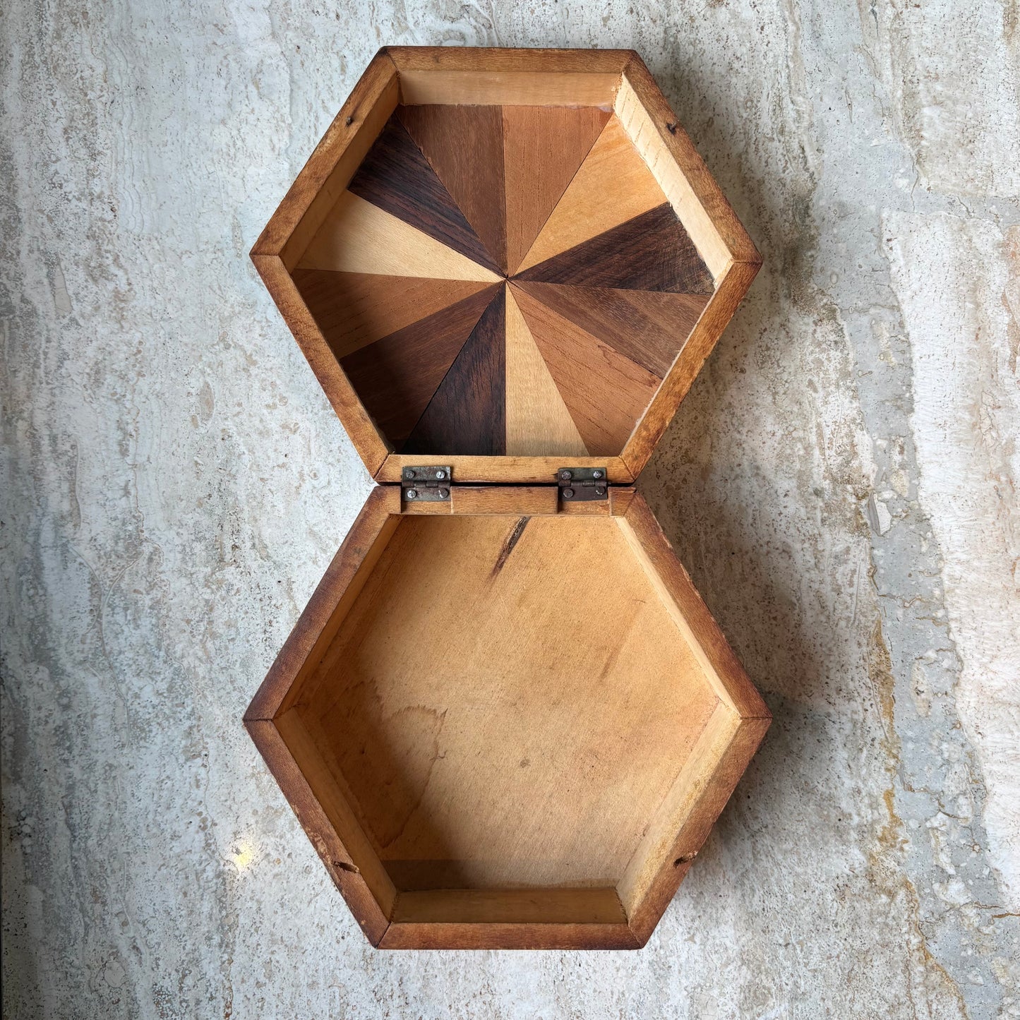 Vintage Hexagonal Mosaic Wood Box