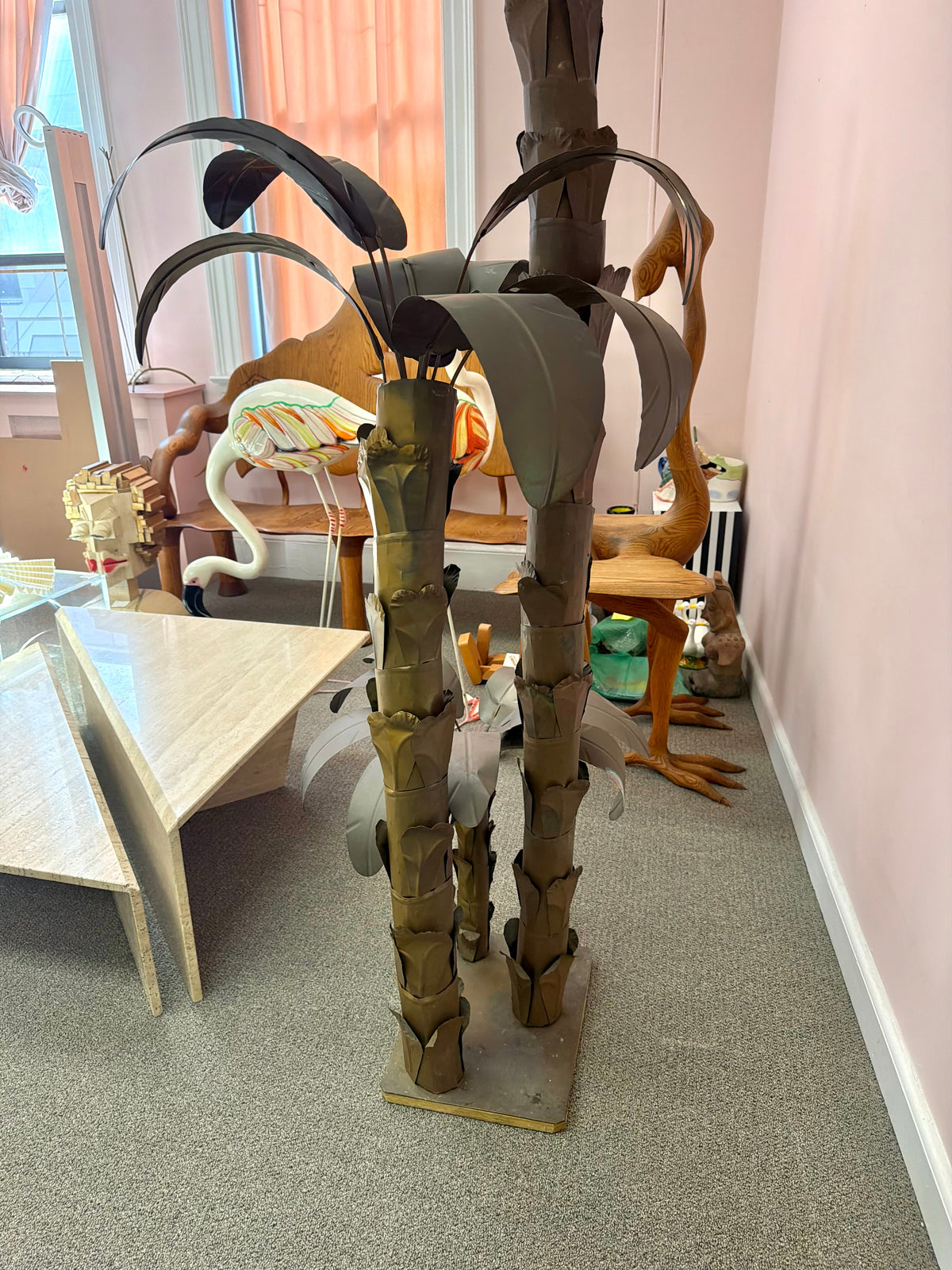 Vintage Tommaso Barbi Style Hollywood Regency Brass Palm Tree Sculpture