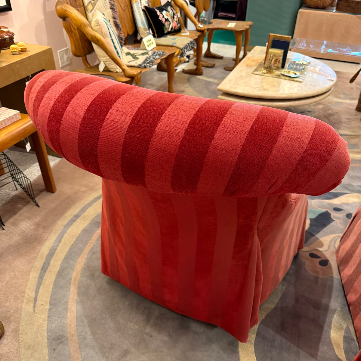 Vintage Raspberry Red Regency Style Striped Lounge Armchair by Lexington Furniture /item