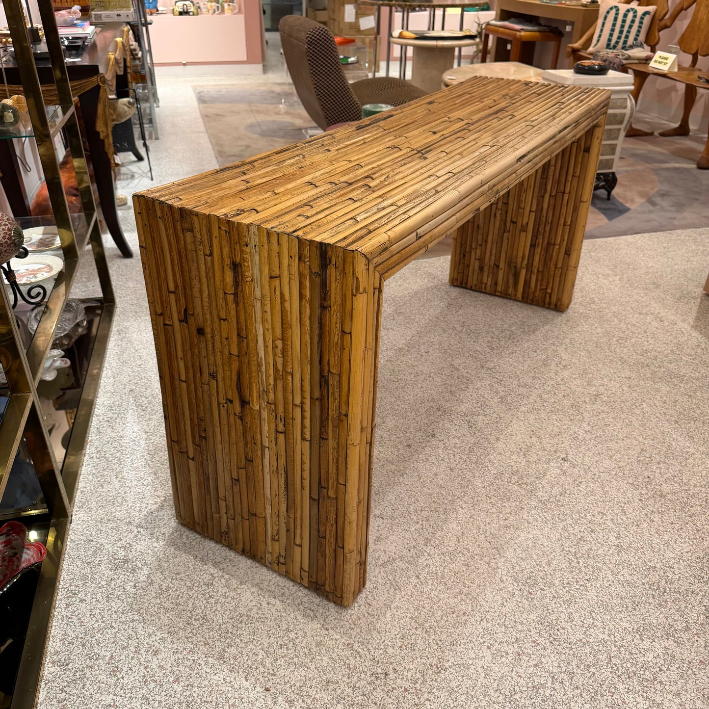 1970's Gabriella Crespi Style Bamboo Console Table