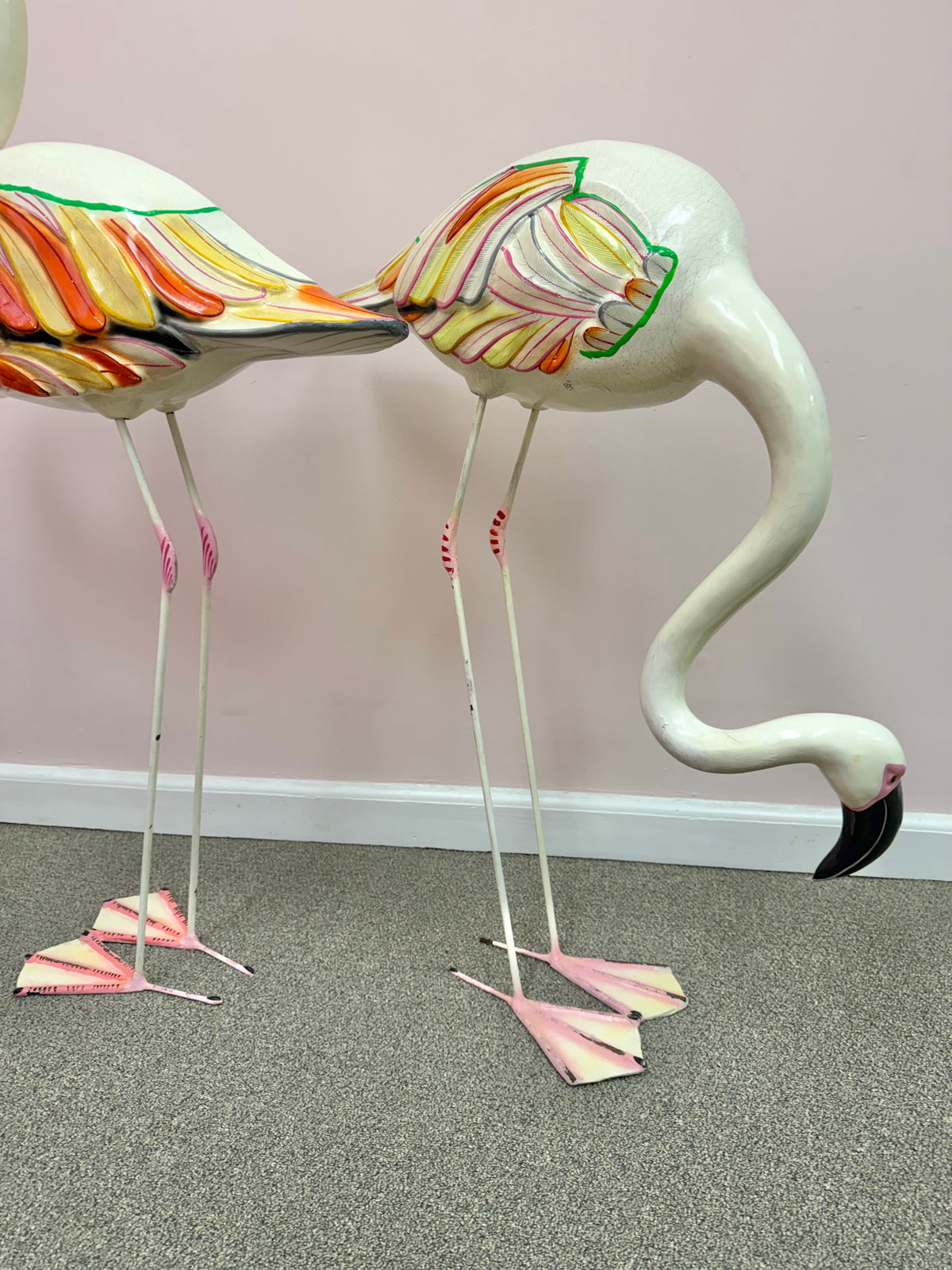 Pair of Extra Large Vintage Mexican Papier- Mache Flamingo Statues
