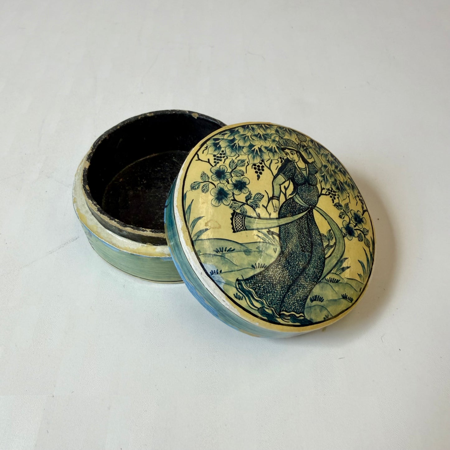 Vintage Hand Painted Lacquer Kashmir Trinket Box