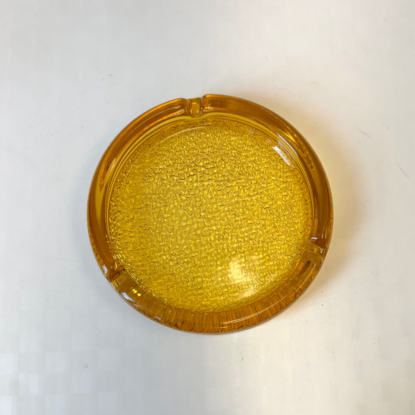 Vintage Mid-Century Textured Amber Glass Ashtray