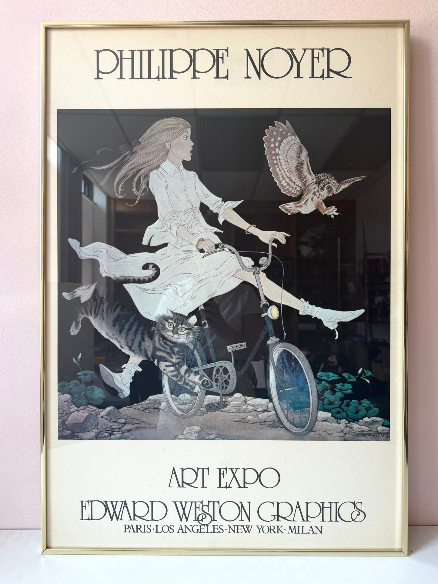 Vintage 1978 Philippe Noyer Art Expo Poster 'Girl on Bike'- Framed