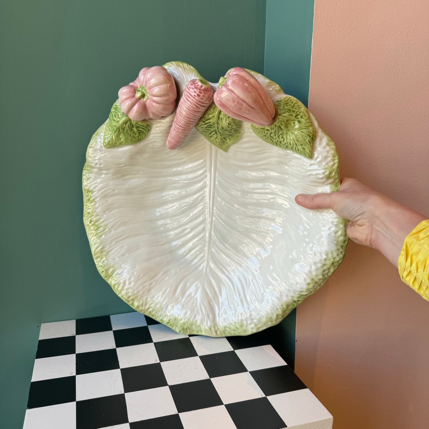 Vintage Italian Ceramic Cabbage Leaf Platter
