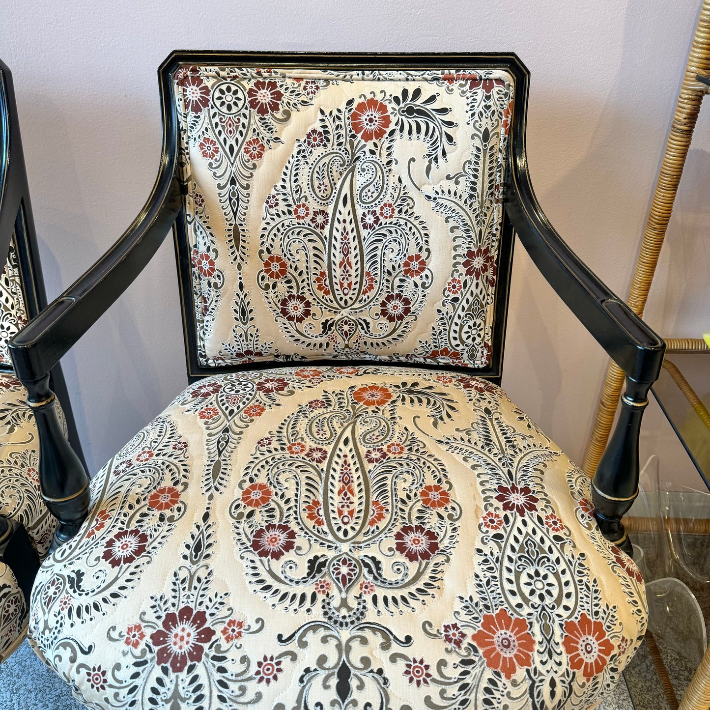Pair of Vintage Rococo Style Armchairs with  Chinoiserie Fabric