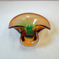 Vintage Murano Glass Style Curled Edge Green and Orange Sommerso Catchall Bowl
