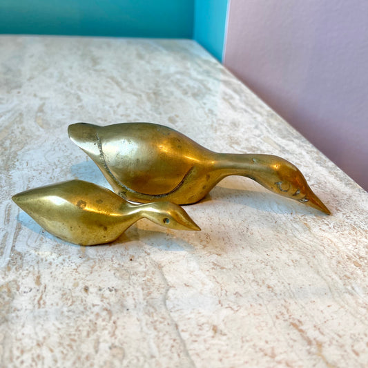 Pair of Small Vintage Brass Ducks