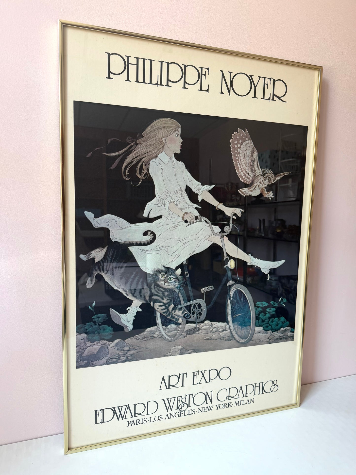Vintage 1978 Philippe Noyer Art Expo Poster 'Girl on Bike'- Framed