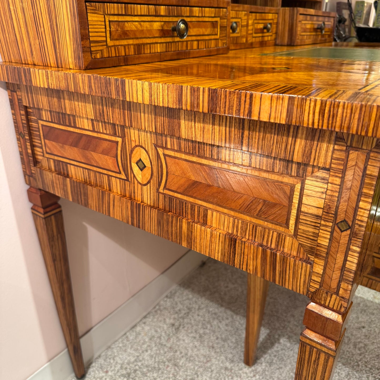 Vintage Carlton House Style Marquetry Writing Desk and Stool
