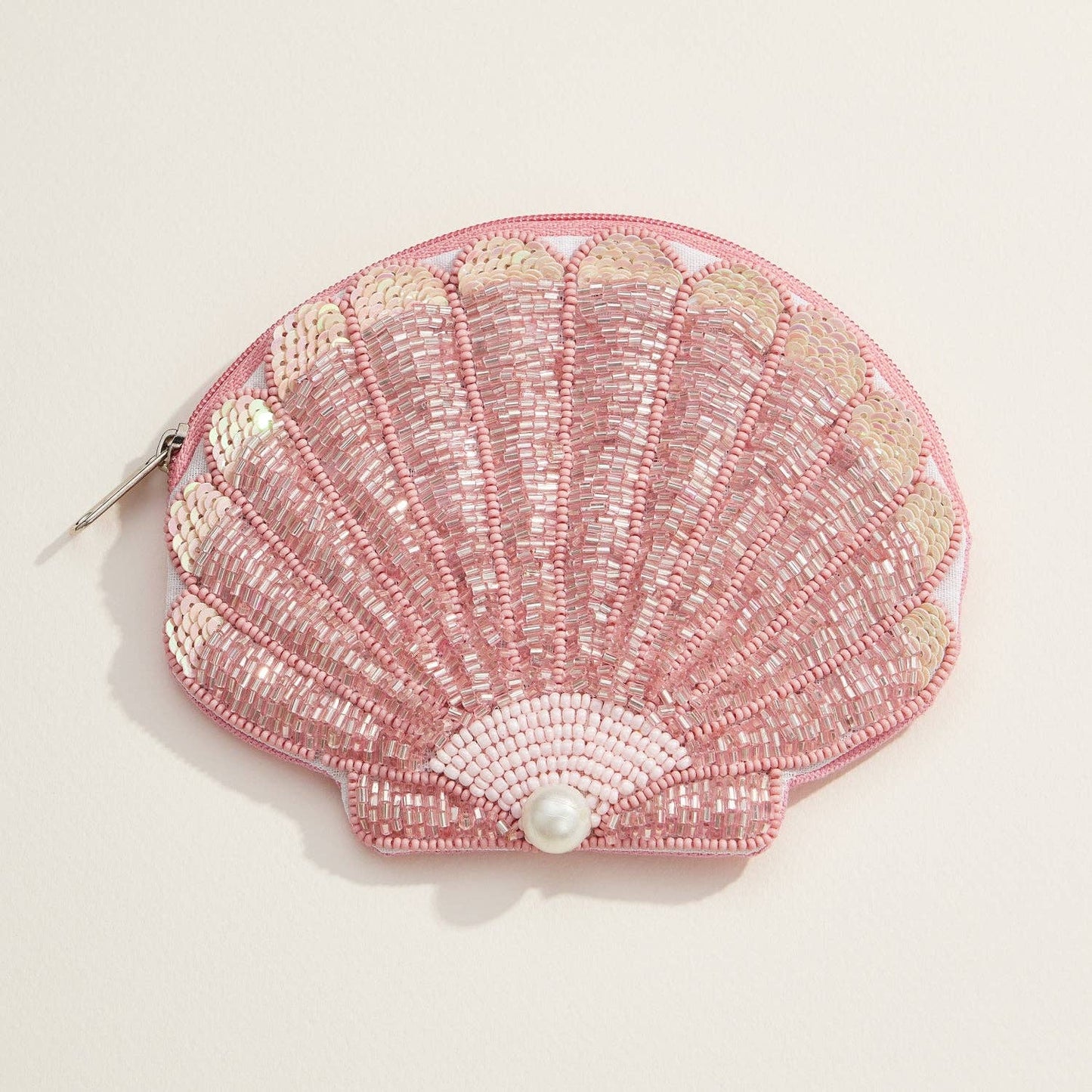 Beaded Shell Coin Purse with Pearl Accent