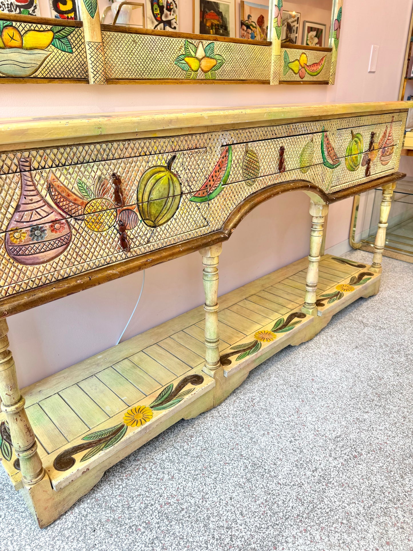 Vintage Hand Crafted Mexican Console and Mirror Set by Diseños Caaesa