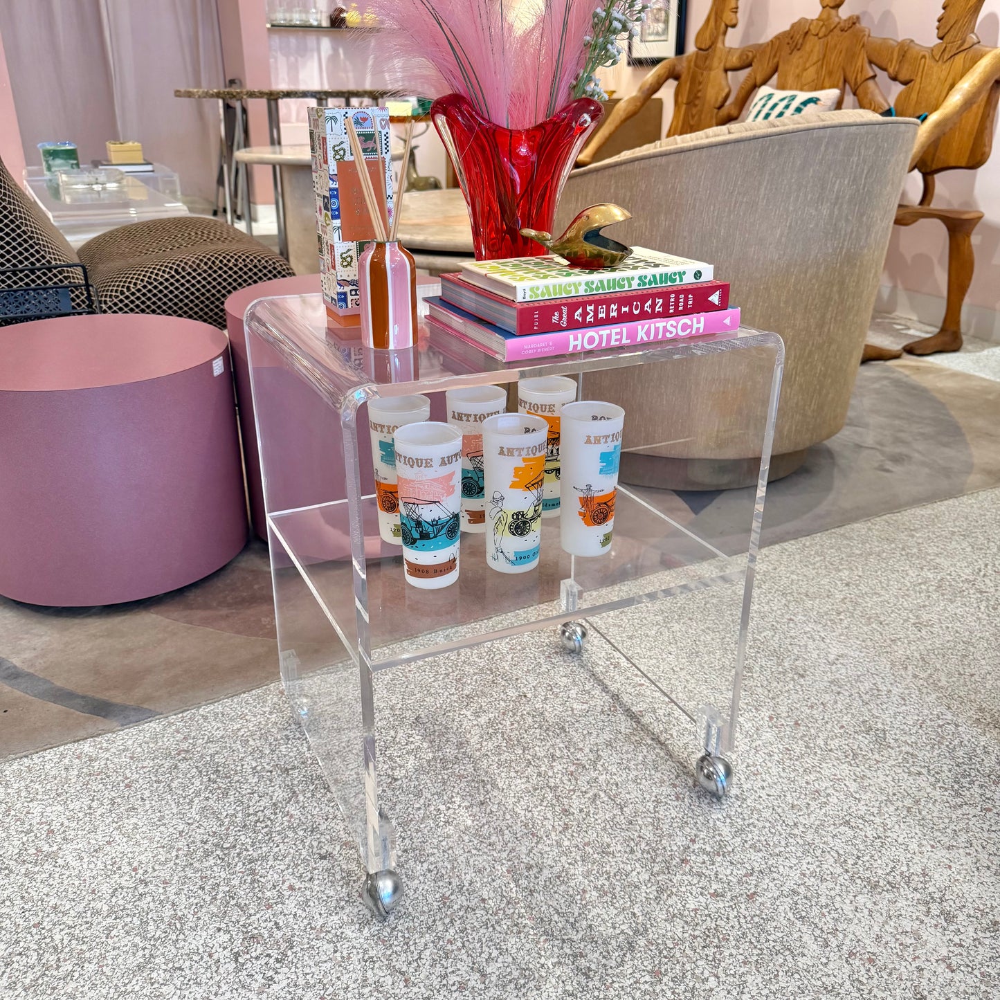 Vintage Lucite Rolling Shelf/Side Table