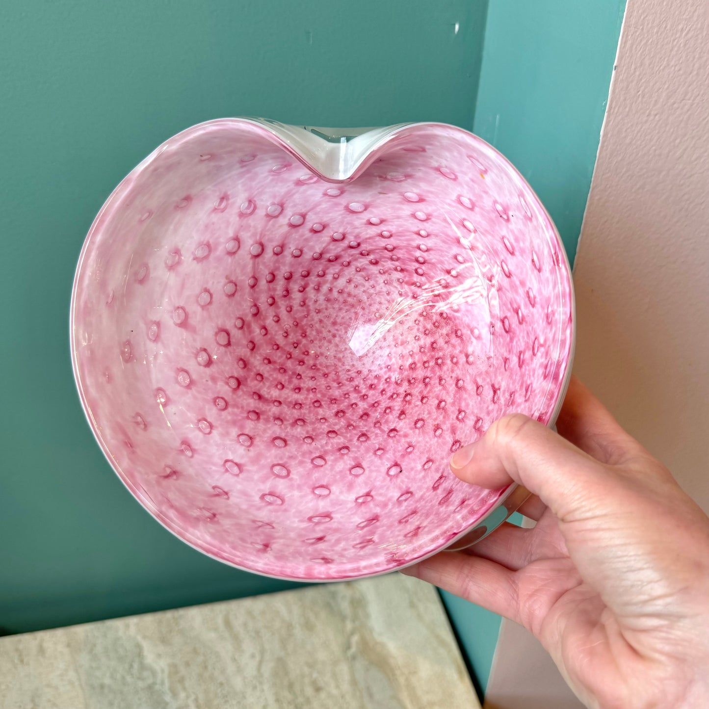 Vintage Pink Bullicante Cased Glass Bowl