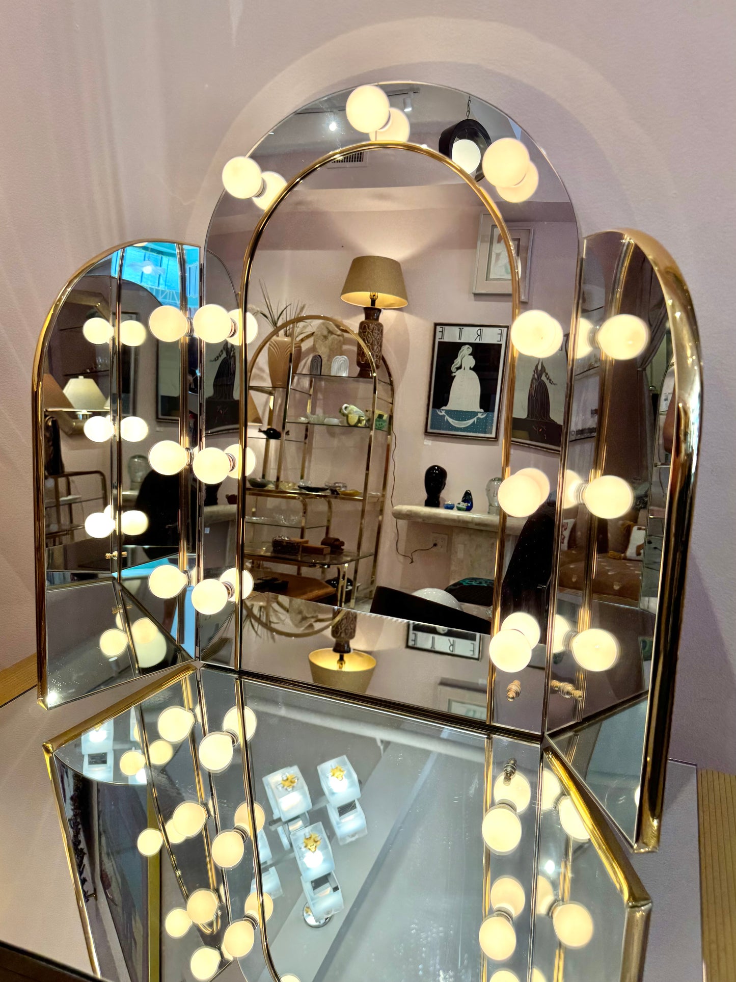 1980's Light Up Lucite Vanity and Stool by Hill Manufacturing