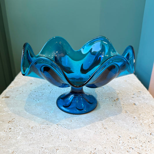 Vintage 1960's "Bluenique" Art Glass Candy Bowl