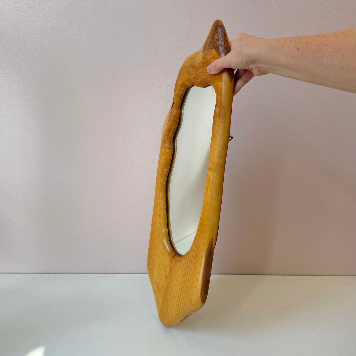 Vintage Live Edge Carved Wood Mirror from Fabulous Furniture