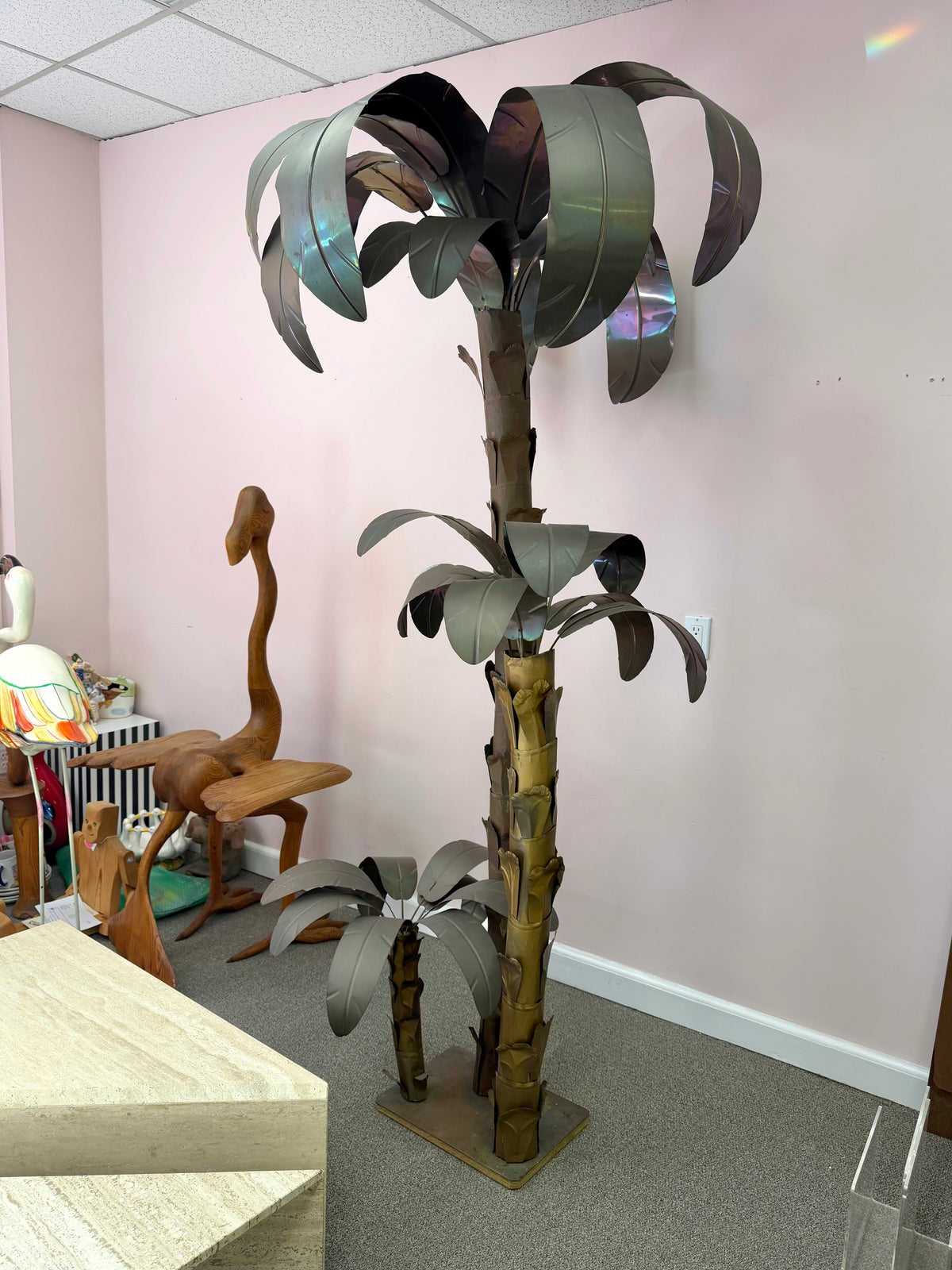 Vintage Tommaso Barbi Style Hollywood Regency Brass Palm Tree Sculpture