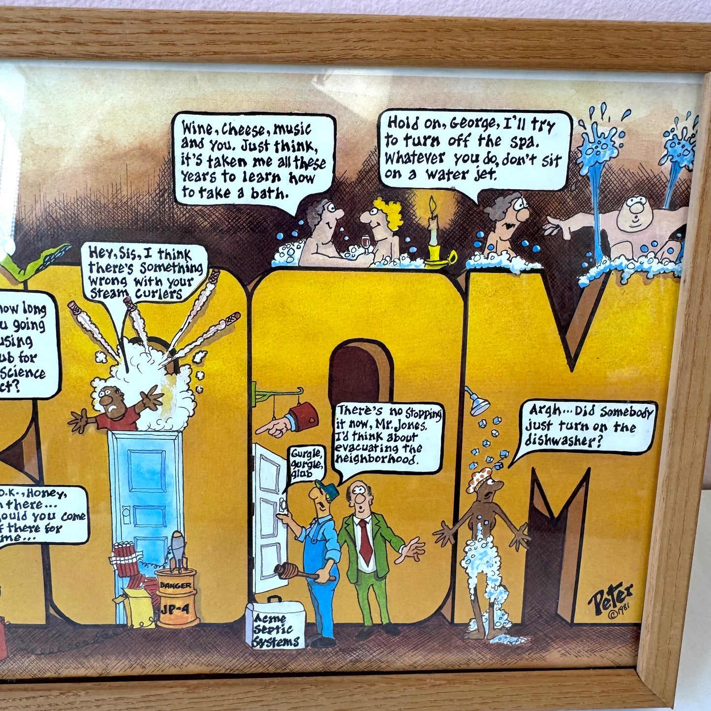 Vintage Framed “Bathroom” Print by Peter Mulcahy of Peter Prints C.1981