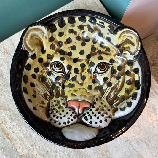 Vintage Italian Terracotta Leopard Head Bowl/Catchall