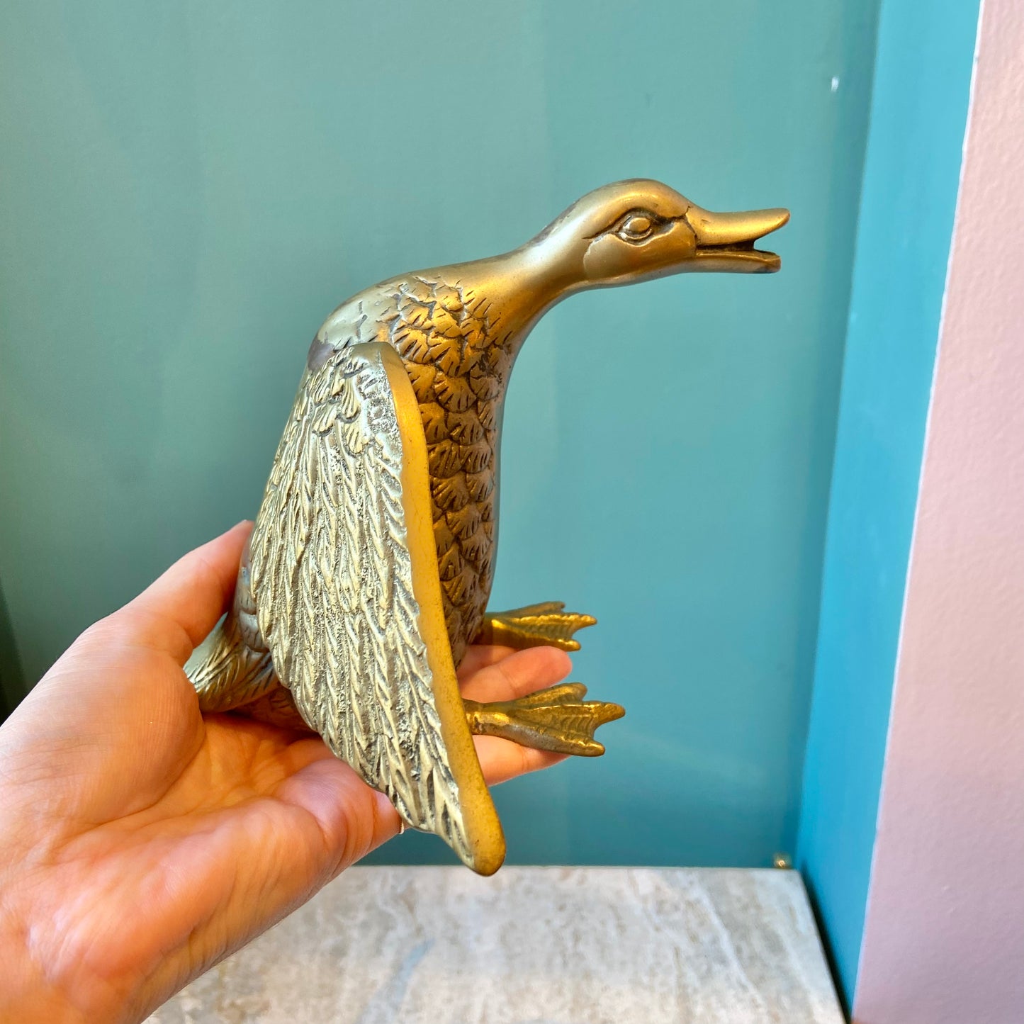 Vintage Brass Duck Statue