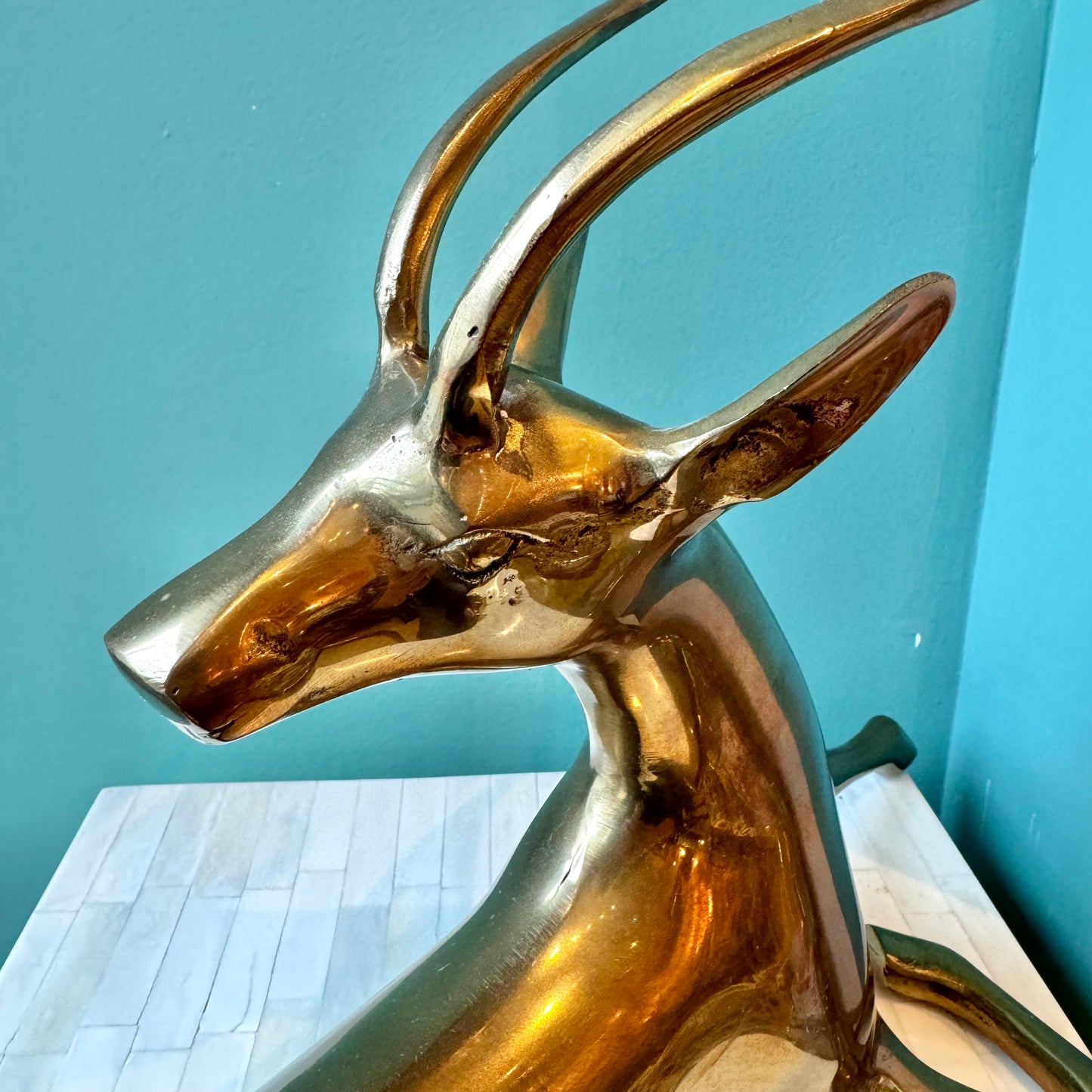 Vintage Brass Sitting Gazelle Statue