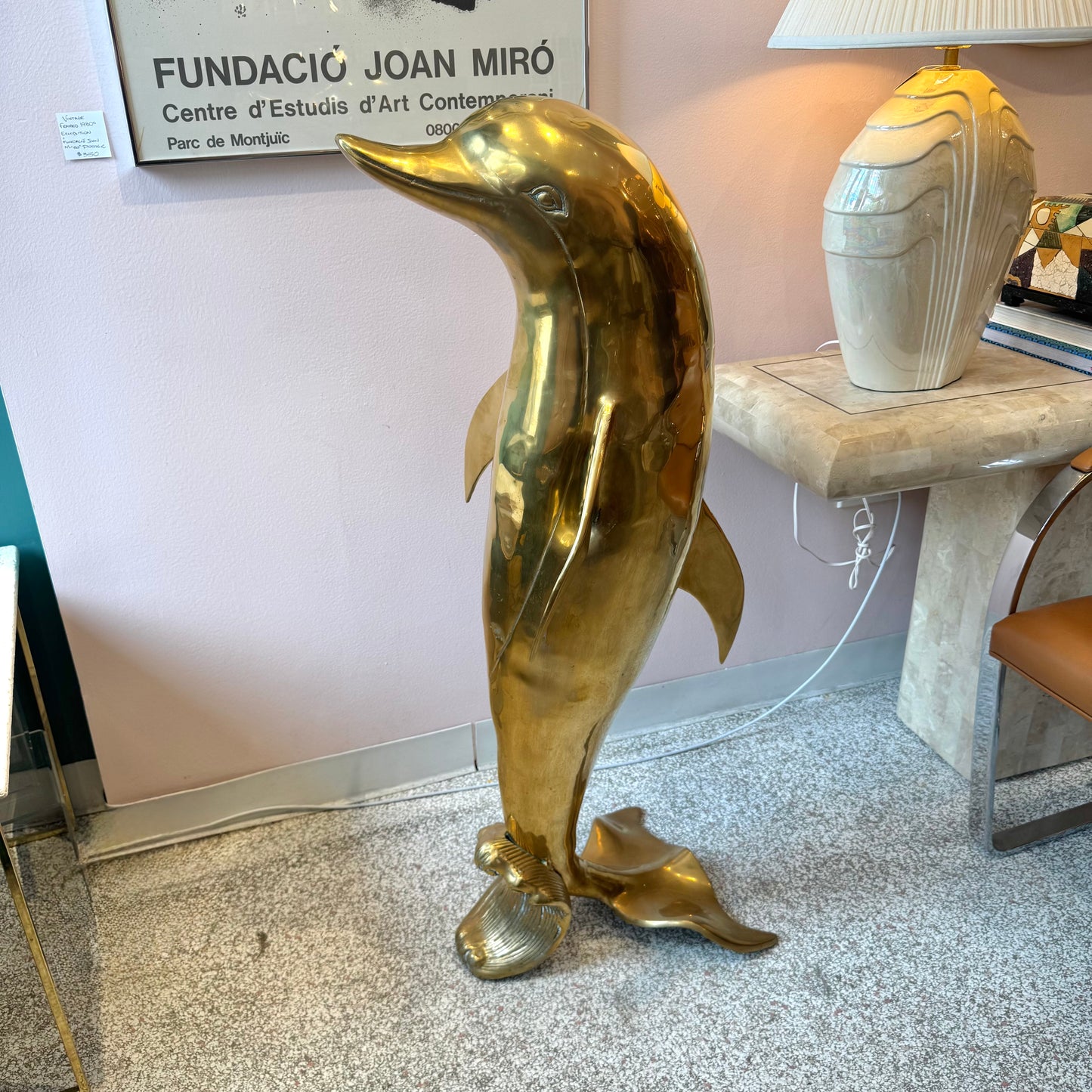Extra Large Vintage Brass Dolphin Statue