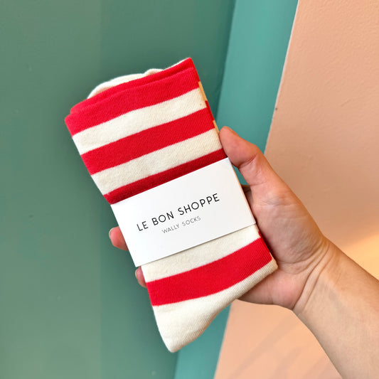 Red and White Stripe Wally Socks by Le Bon Shoppe